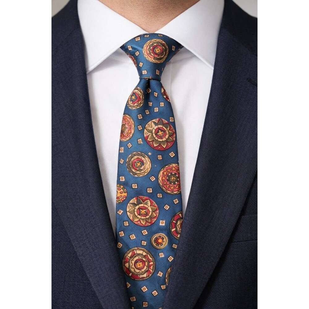 Tie 70s 80s 90s Y2K Mens John Henry Silk Blue Beige Red Green 4 Wide 57 Long